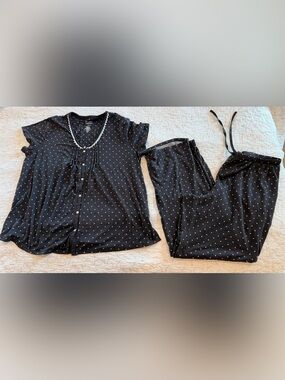 croft & barrow Black with White Polka Dot Short-Sleeve Pajama Set